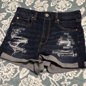 American Eagle Dark Blue Distressed Jean Shorts